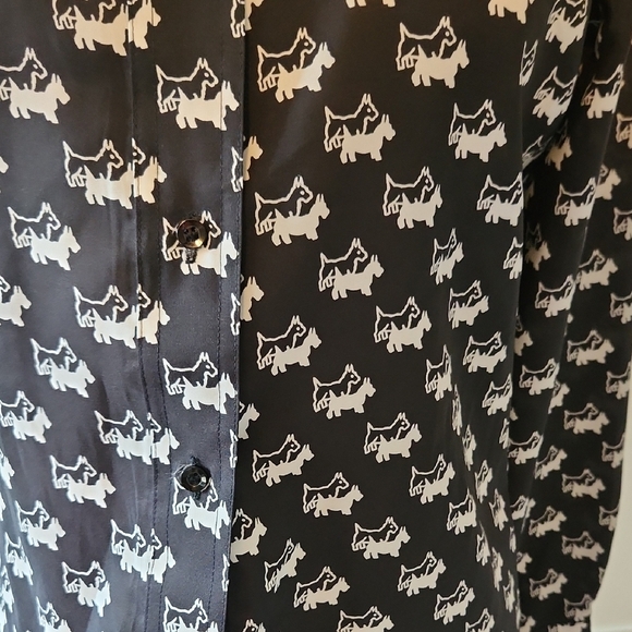 Lady Manhattan Vintage Slim Fit Black White Scottie Dog Blouse Size 6 - Picture 3 of 6